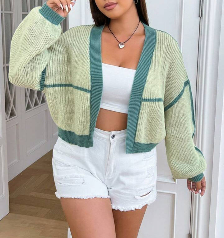 Chunky knit women's jacket with color contrast and relaxed fit Lune London