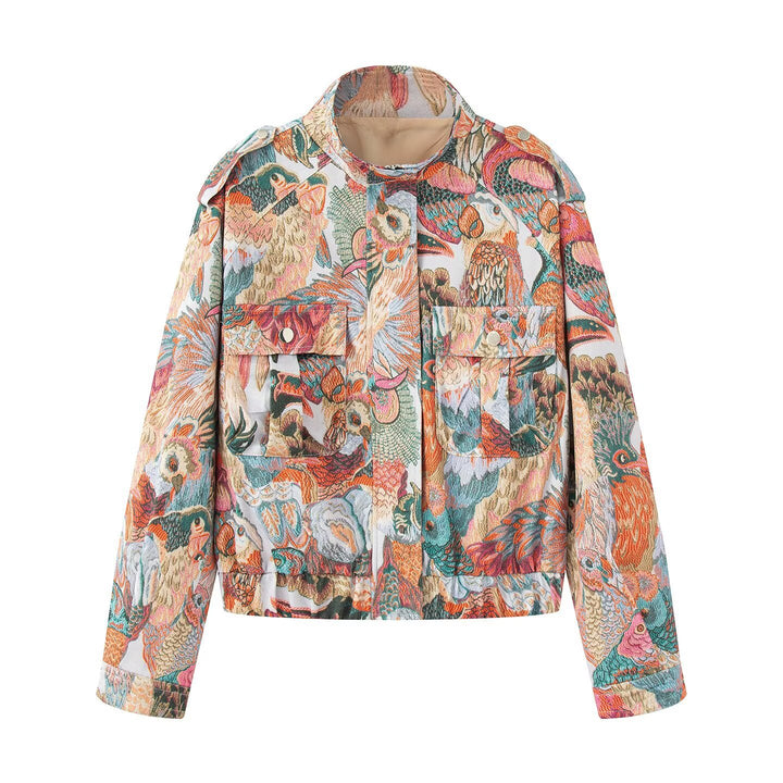 Women's utility jacket with colorful animal print and practical pockets Lune London