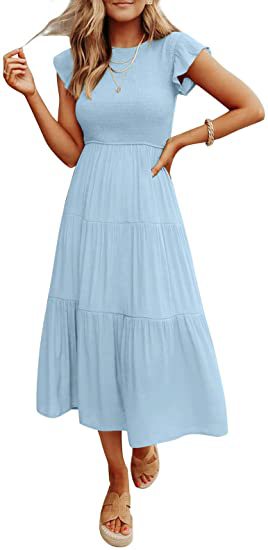 Maxi dress for women with elastic top and flared skirt Lune London