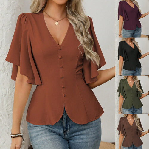 Women's elegant blouse with bell sleeves and button detail Lune London