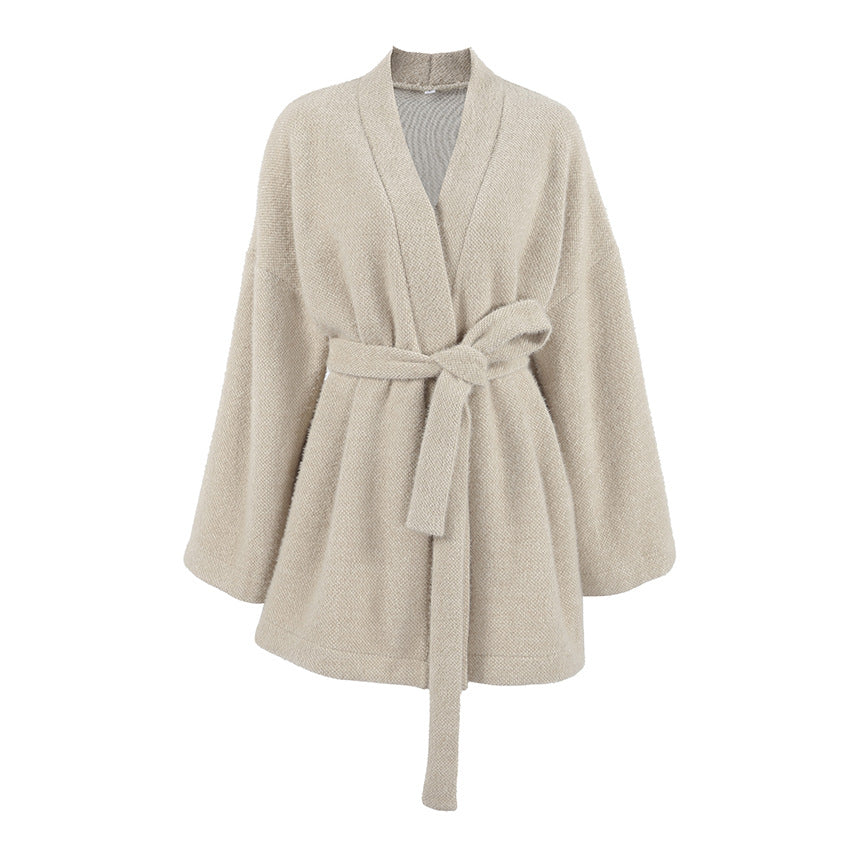 Ladies Cozy Cardigan with Wide Sleeves and Tie Belt Lune London