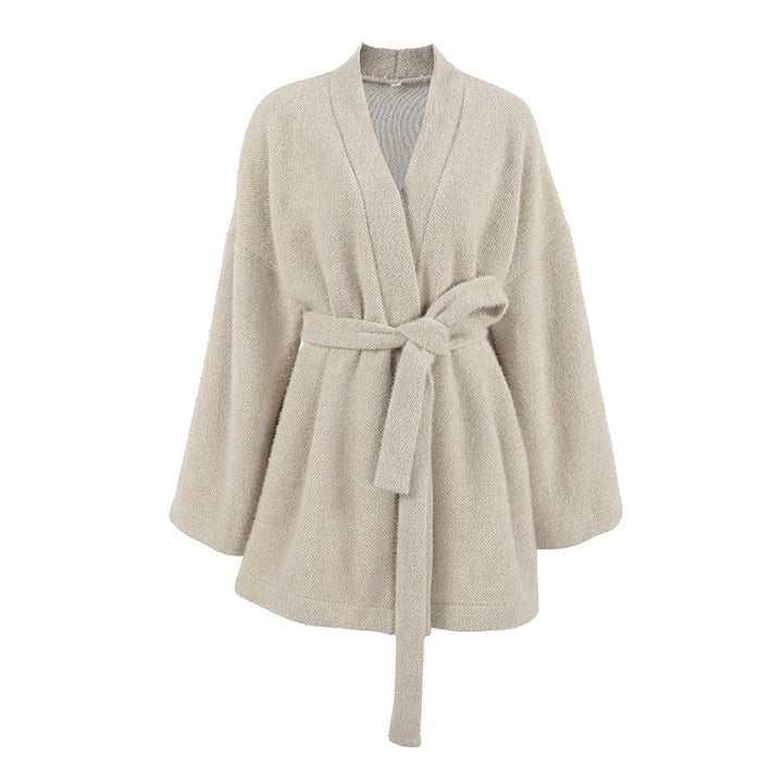 Ladies Cozy Cardigan with Wide Sleeves and Tie Belt Lune London