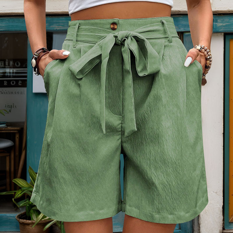 Custom high-waisted women's shorts with tie belt Lune London