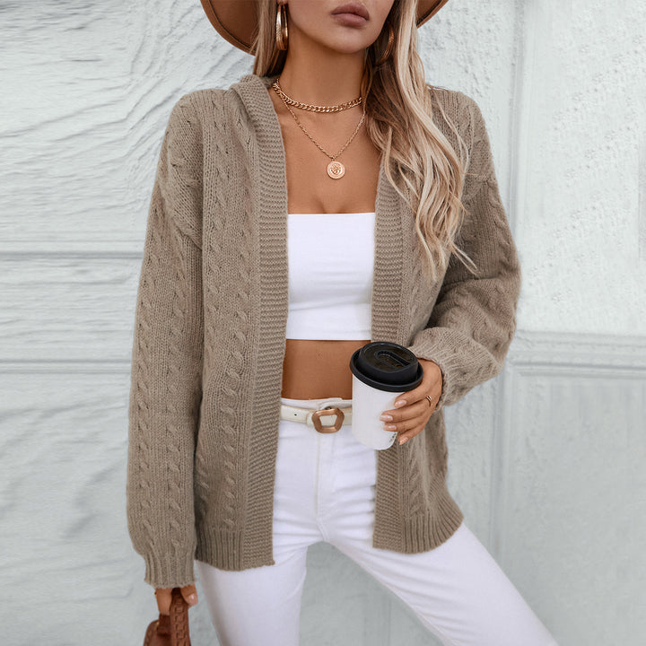 Women's knit jacket with hood and pretty cable knit Lune London