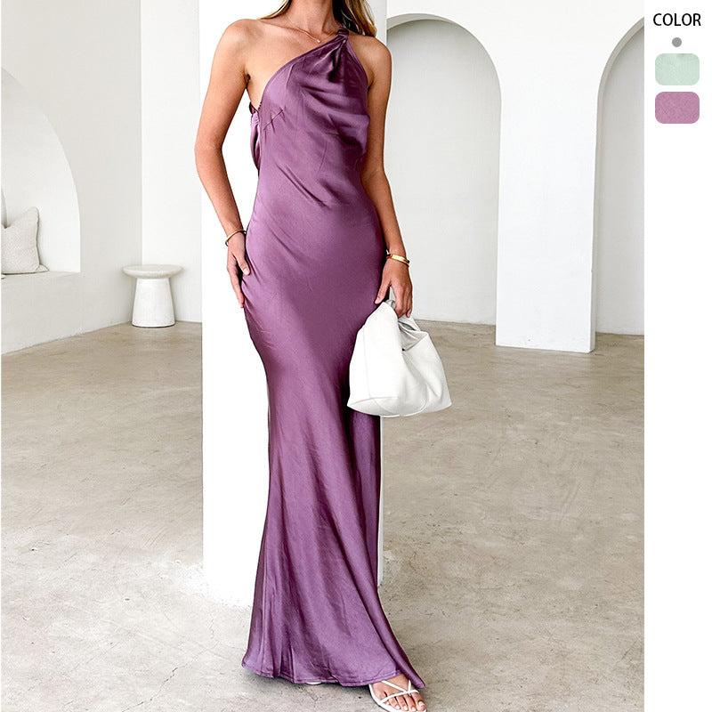 Elegant Maxi Dress for Women with Asymmetrical Strap and Chic Flowing Cut & Style