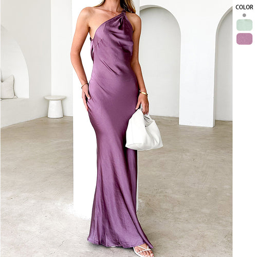 Elegant Maxi Dress for Women with Asymmetrical Strap and Chic Flowing Cut & Style