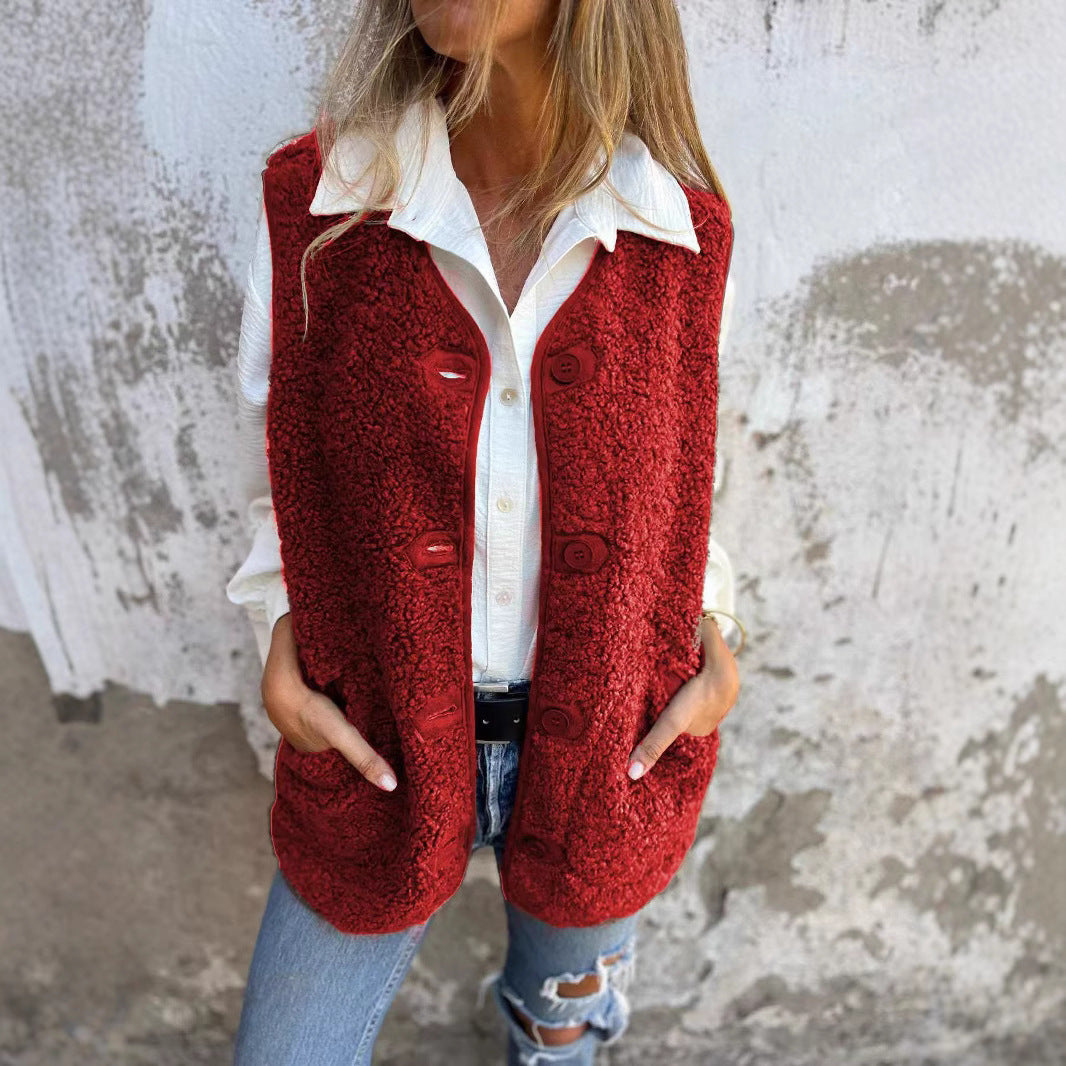 Casual knitted vest for women with button details and practical pockets Lune London