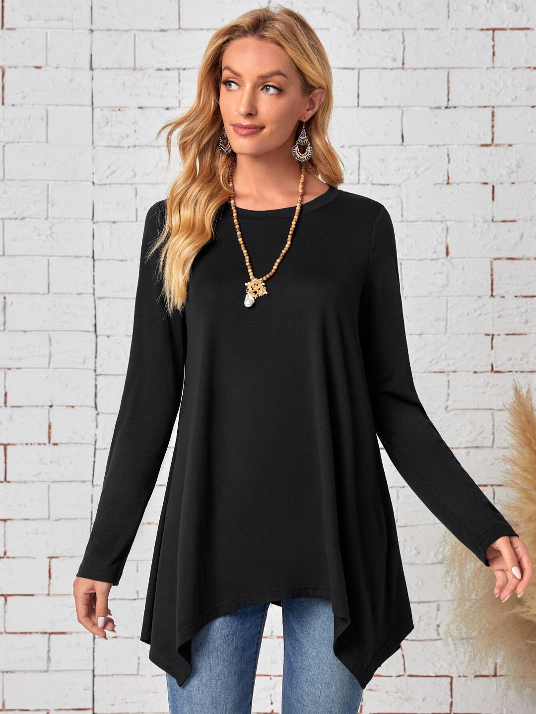 Women long top with asymmetrical hem and relaxed fit Lune London