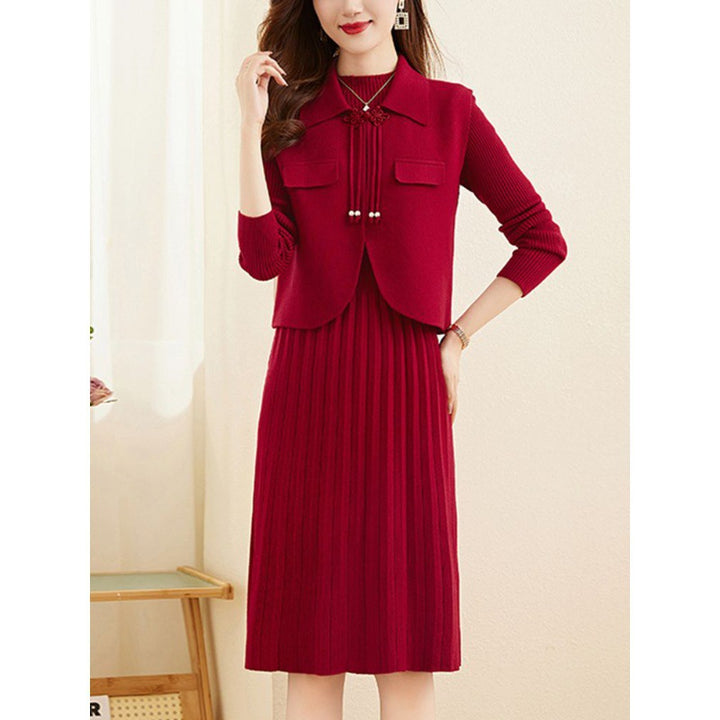 Ladies' knitted dress with combined blazer design and fine ribbed structure Lune London