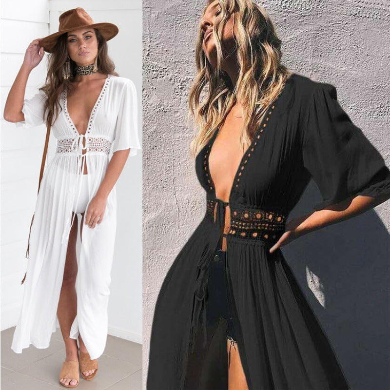 Women Bohemian Crochet Detail Beach Cover-Up Dress Lune London