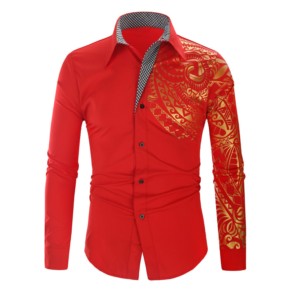 Lune London | Men's Long Sleeve Shirt with Exotic Print Design and Contrast Collar