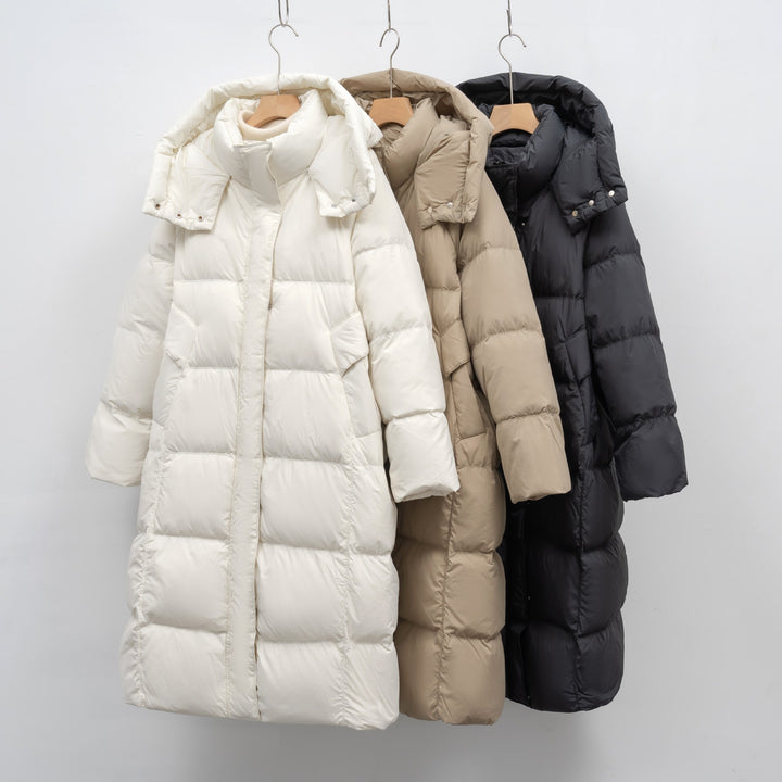 Women Long Down Coat With Adjustable Hood And Luxury Chic Inner Lining