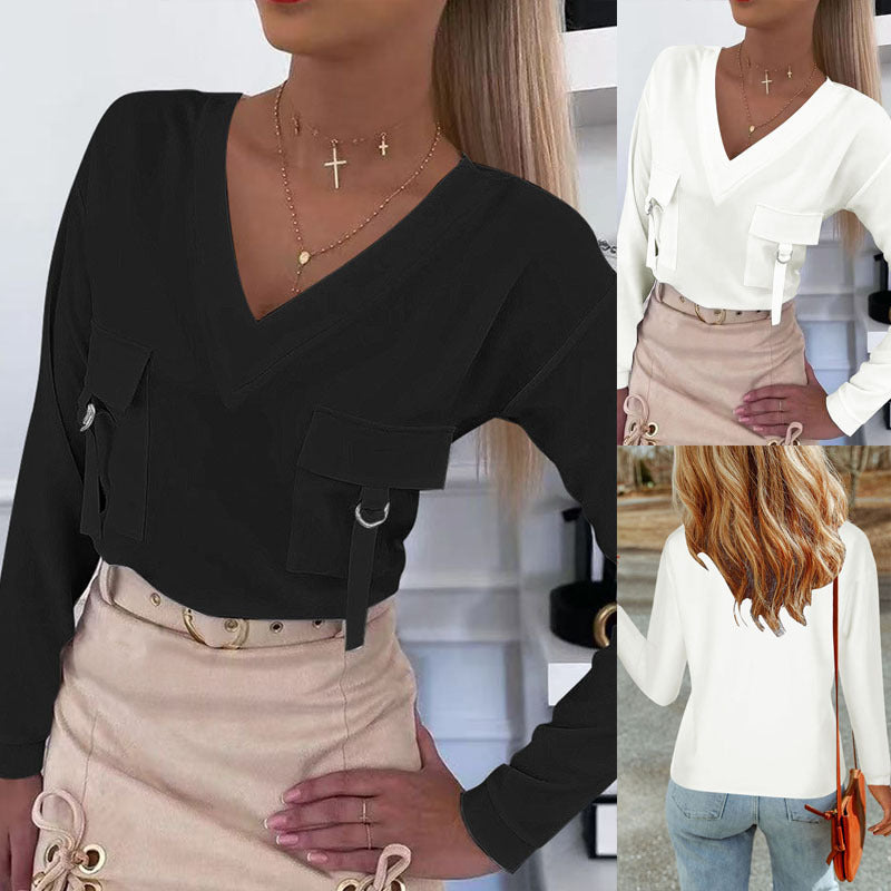 Ladies Stylish Top with V-neck and practical pockets Lune London