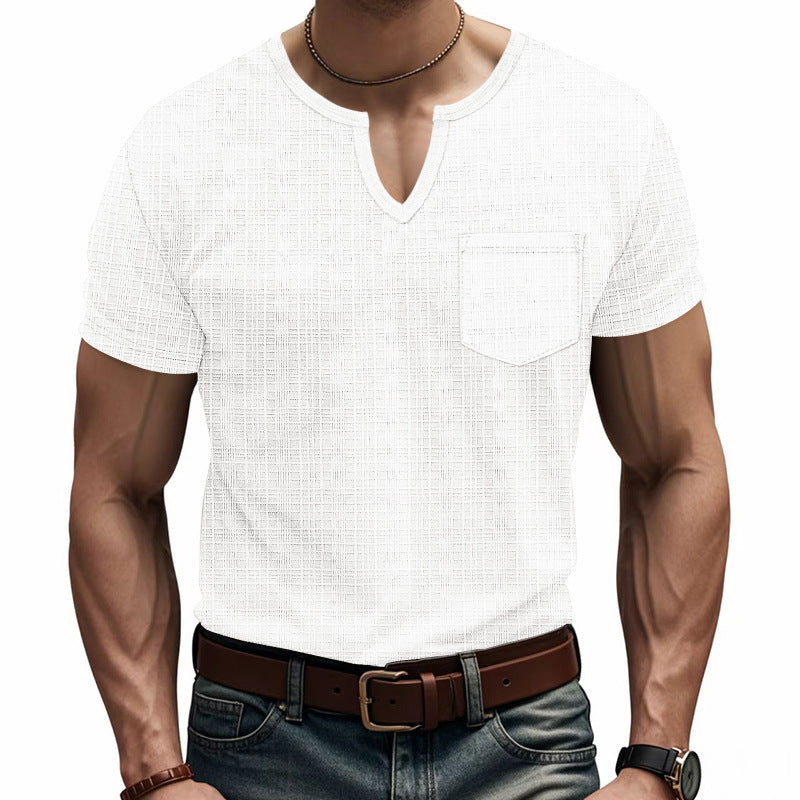 Short trendy short-sleeve shirt for men with structure and Henley collar Lune London