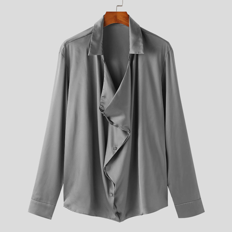 Men's elegant long sleeve shirt with draped button placket and silky finish Lune London
