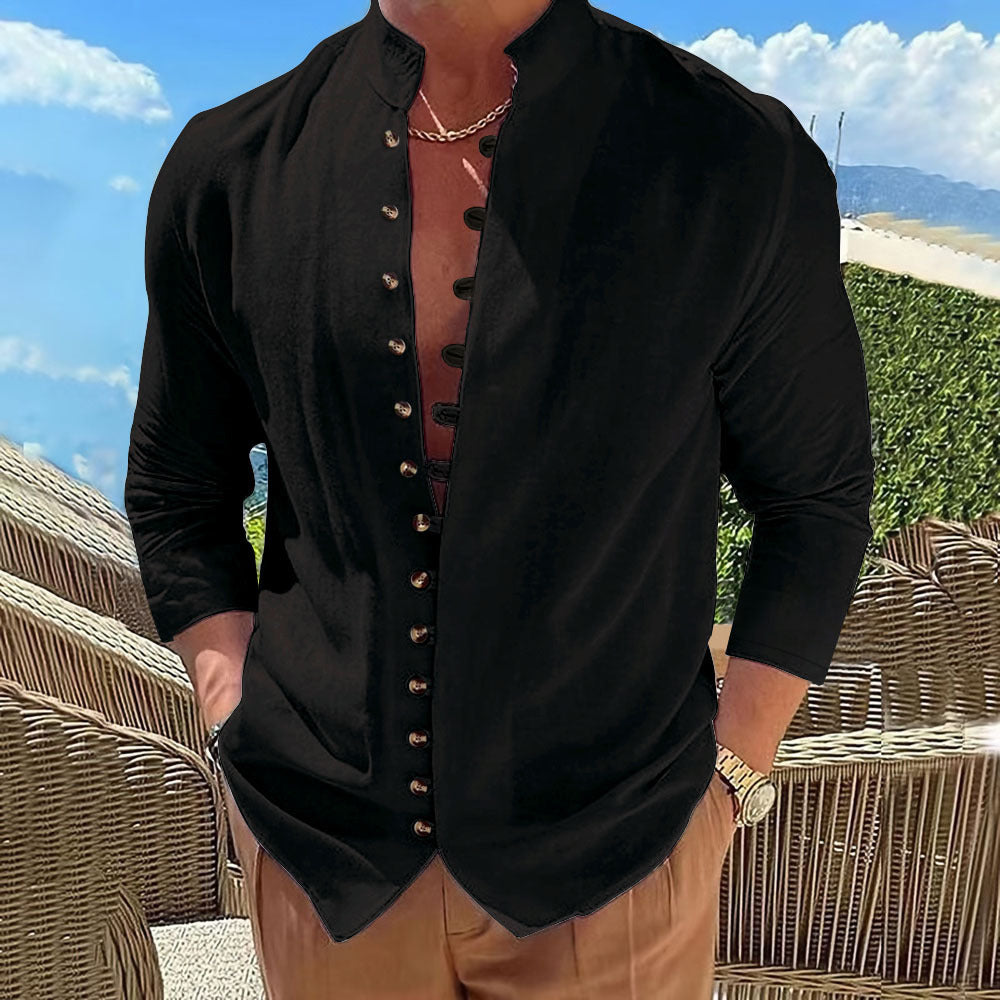 Shirt for men with Chinese collar and decorative buttonhole Lune London