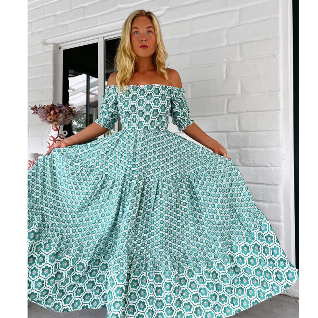 Women's maxi dress with charming ruffle details