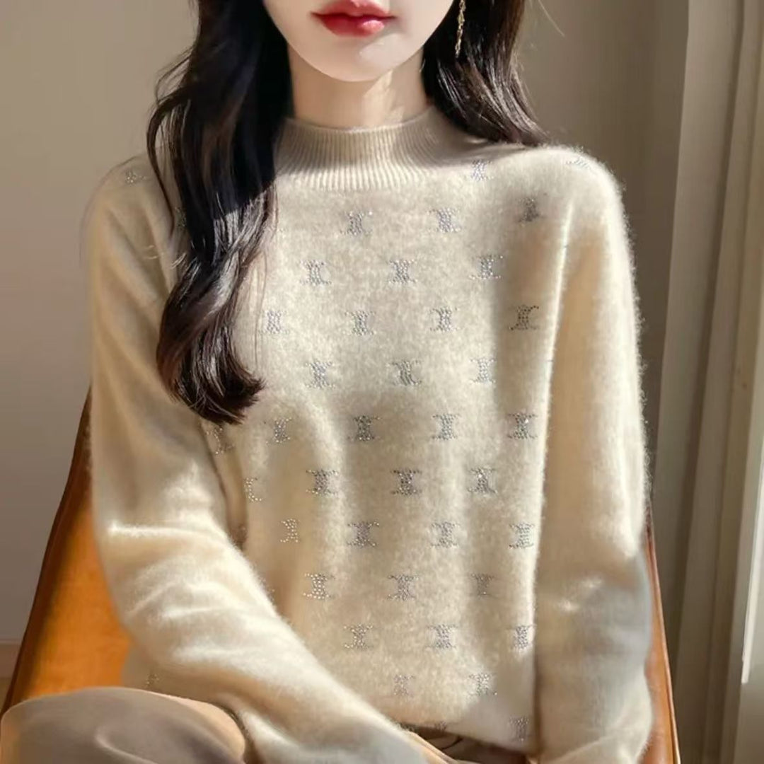 Sweater en tricot de luxe pour femmes avec un design en fine paillettes et encolure ronde Chic & Stil