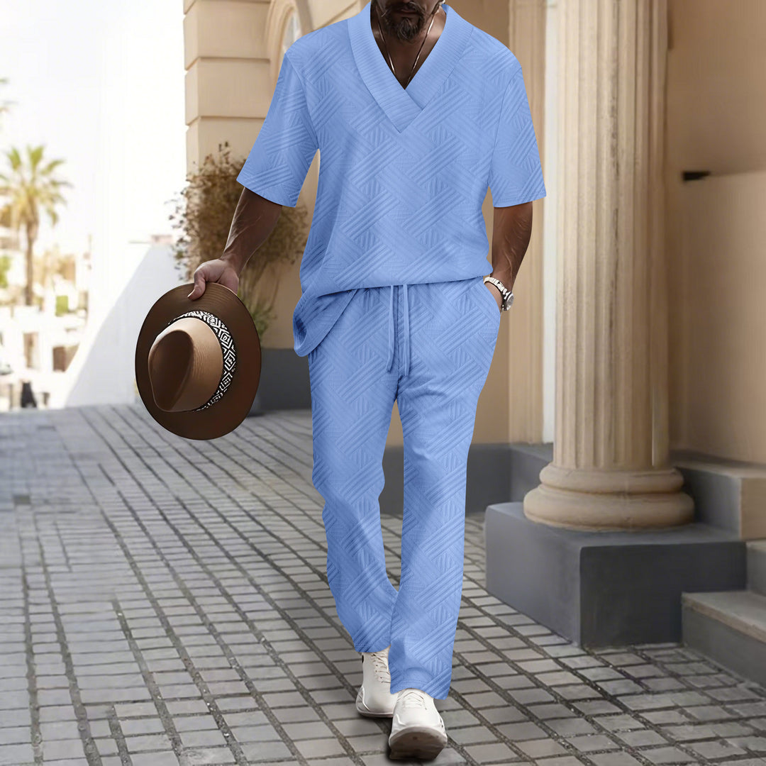 Leisure suit for men with luxurious V-neck and attractive pattern Lune London