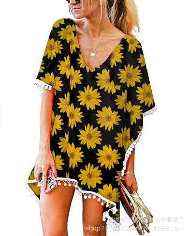 Tunique de plage pour femmes avec design floral et style poncho Chic & Stil