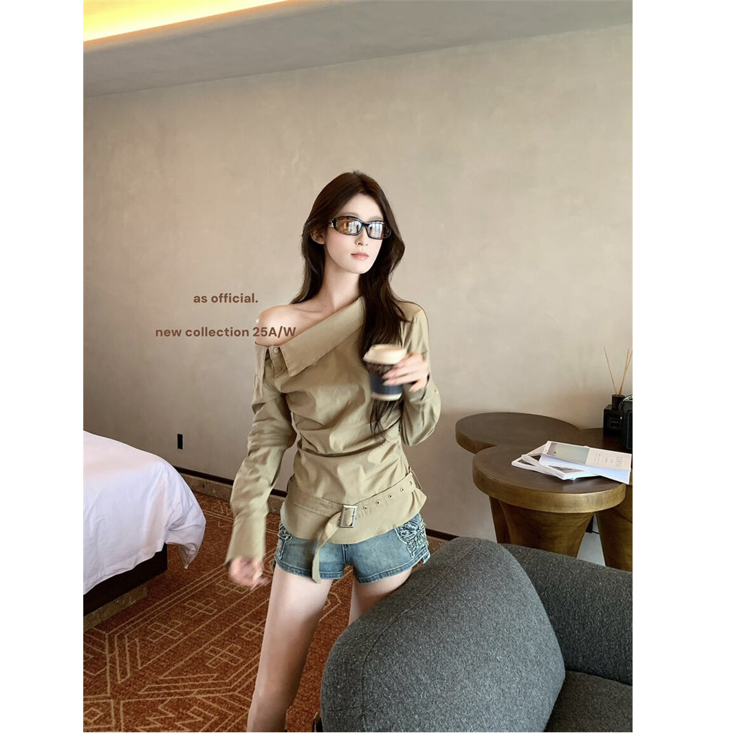 Women's Off-Shoulder Blouse with Elegant Draping