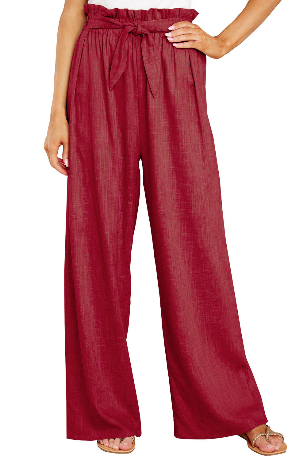 High-waisted linen pants for women with a tie belt Lune London
