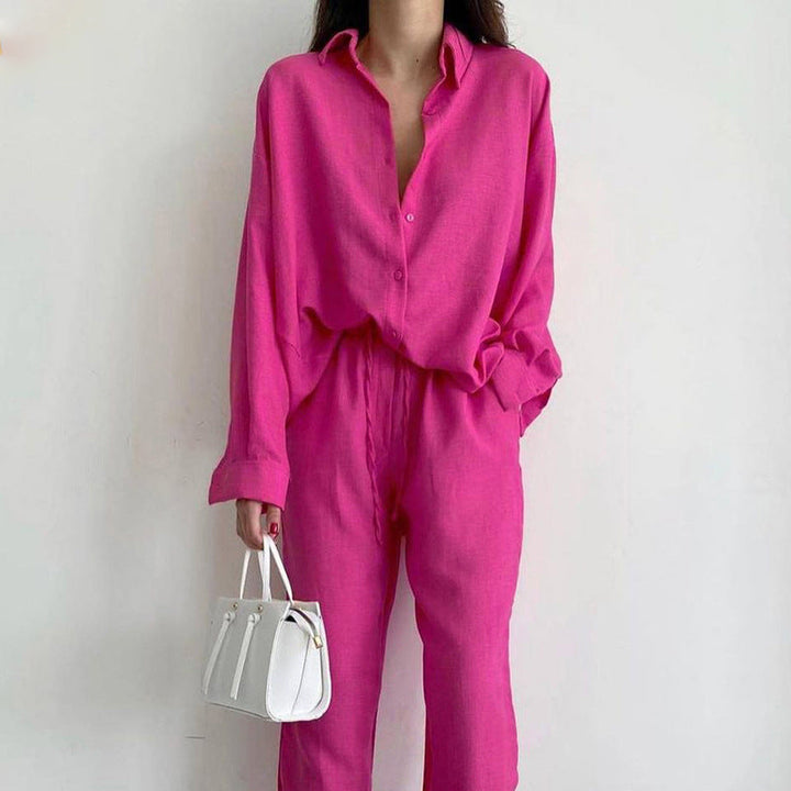 Women’S Casual Linen Ensemble with Elegant Shirt and Wide Pants Lune London