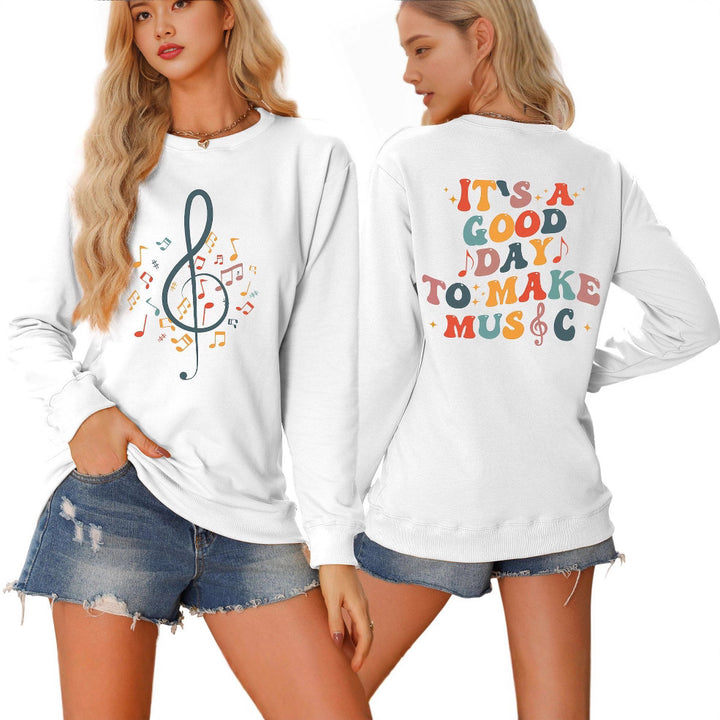 Sweatshirt pour femmes avec motif musical et lettrage créatif Chic & Stil