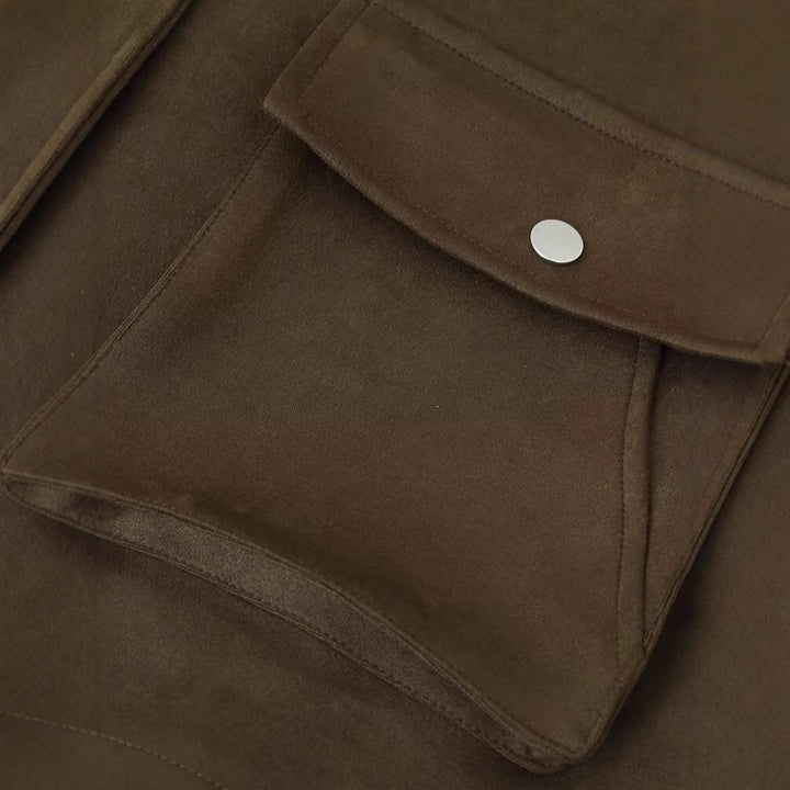 Suede jacket with high collar and practical pockets for ladies Lune London