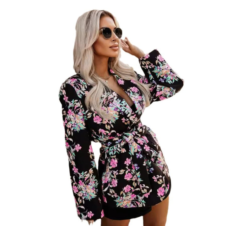 Elegant blazer jacket for women with belt and trendy animal print Lune London