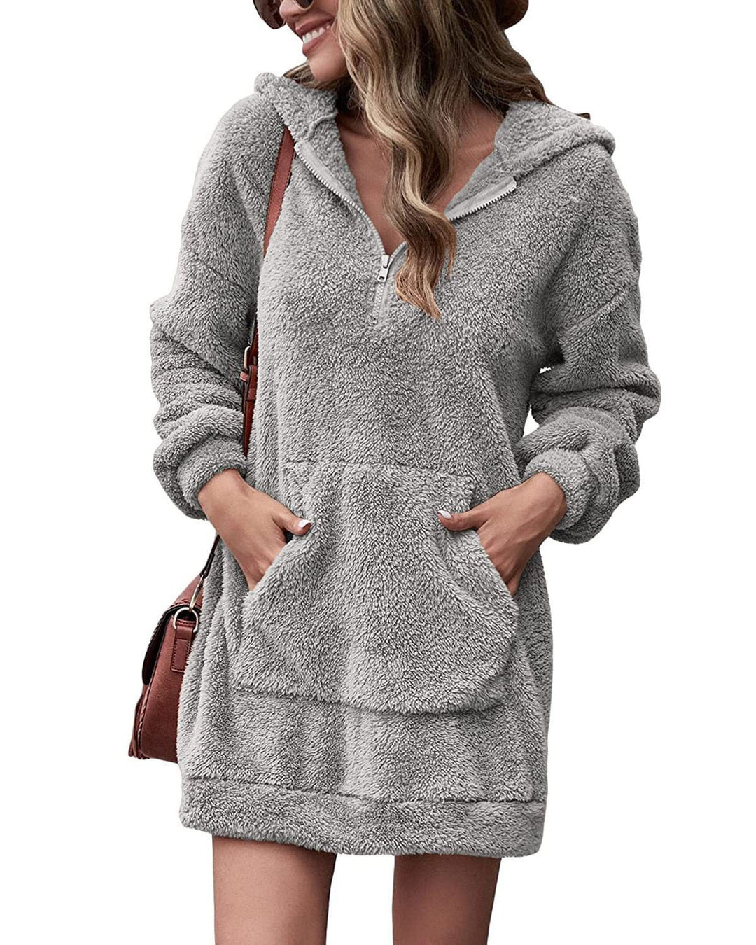 Cozy hoodie dress for women with practical pockets and mid-high zipper Lune London