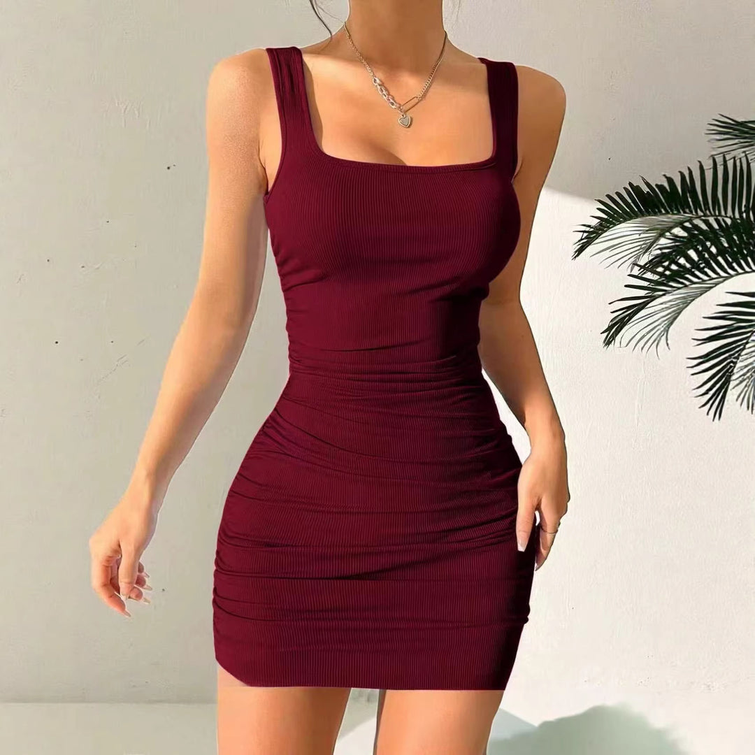 Women's figure-hugging mini dress with cut-in straps and gathering Lune London