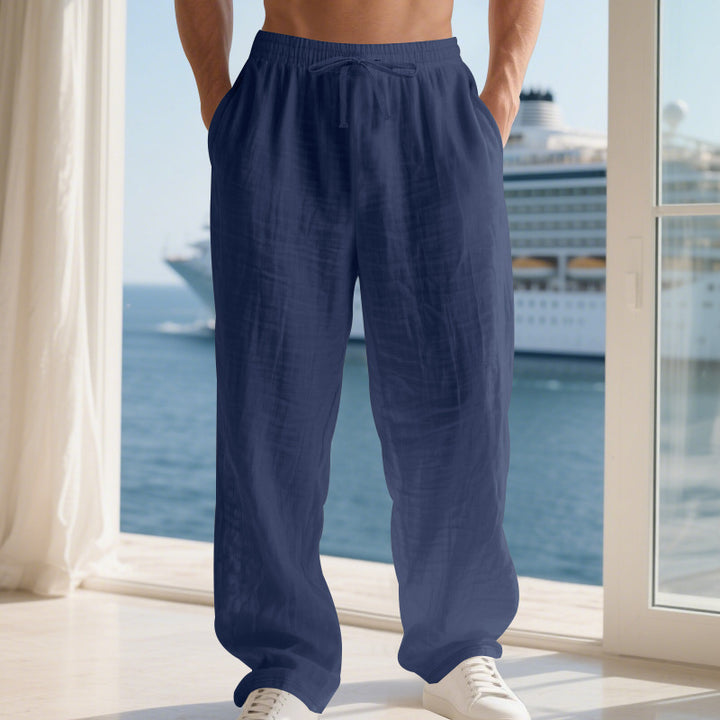 Casual long cotton pants for men with elastic waistband and practical drawstring Lune London
