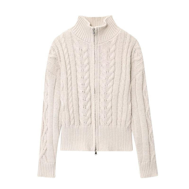 Womens knit jacket with high collar and zipper Lune London