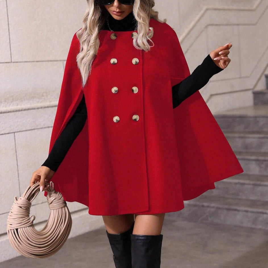 Dames élégant pur laine Cape veste avec double patte de boutonnage Chic & Stil