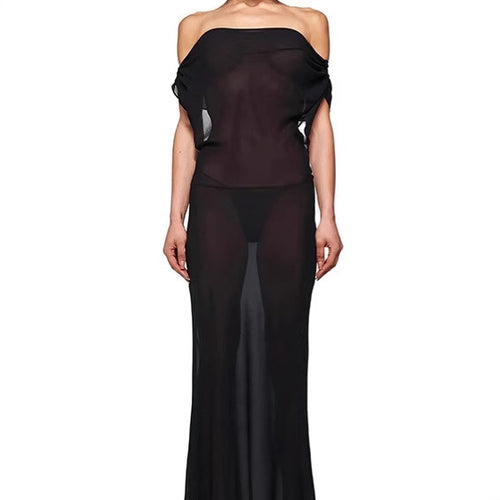 Ladies Elegant Maxi Dress with Asymmetrical Neckline and Chic Refined Bow Detail