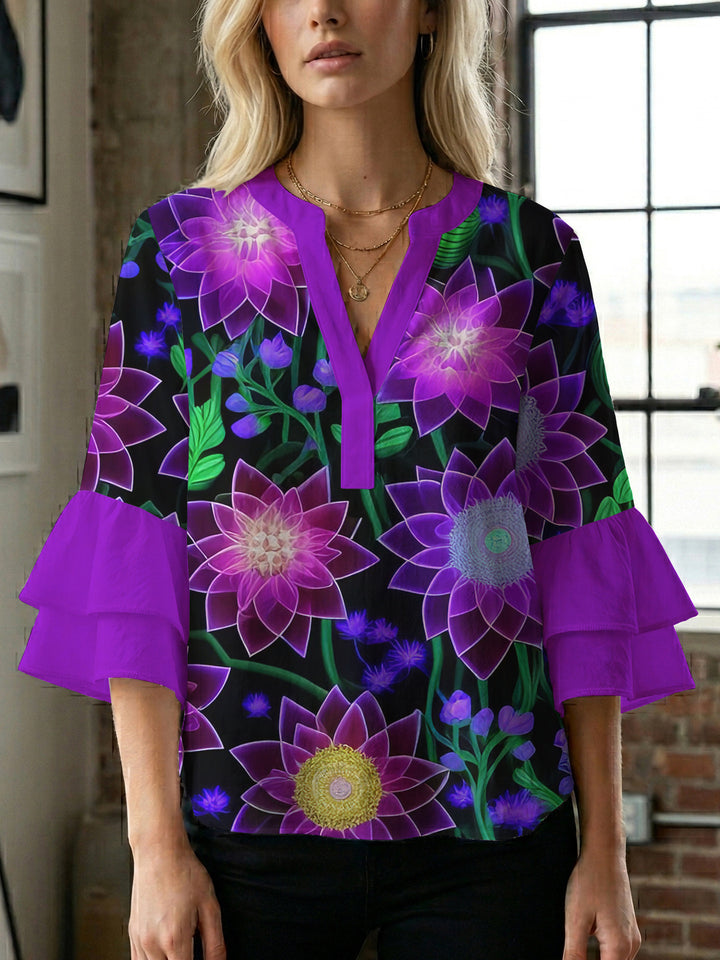 Women's blouse shirt with voluminous sleeves and floral pattern Lune London