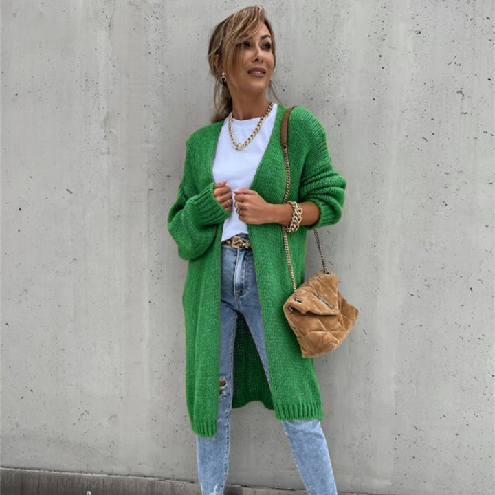 Ladies Thick Knit Cardigan with Open Front and Rolled Sleeves Lune London