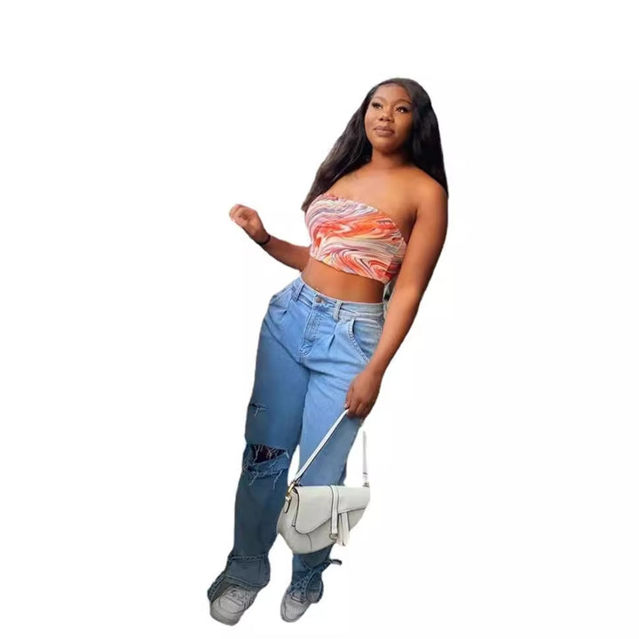 Casual women's mom jeans with trendy destroyed look Lune London