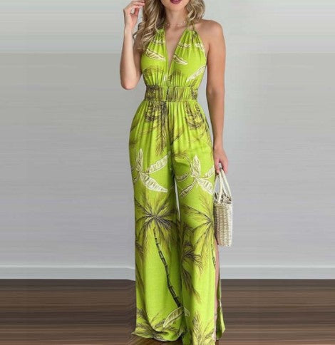 Halter jumpsuit women with wide legs and side slits Lune London