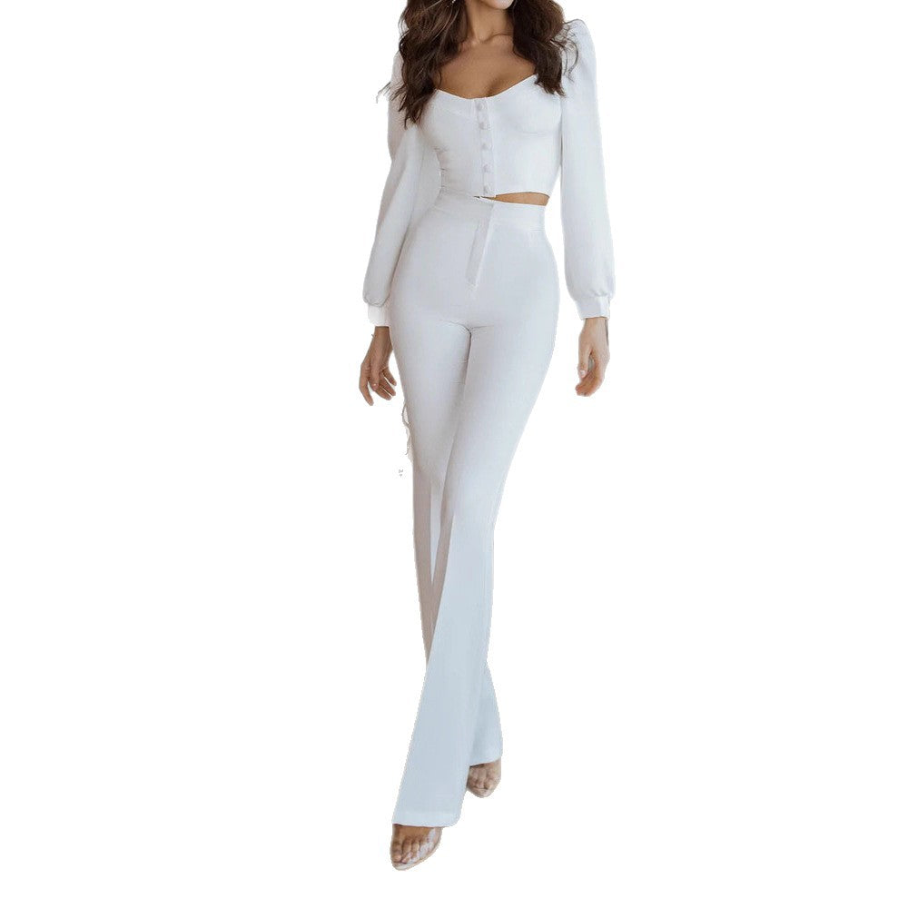 Women Elegant set with fitted top and wide leg pants Lune London