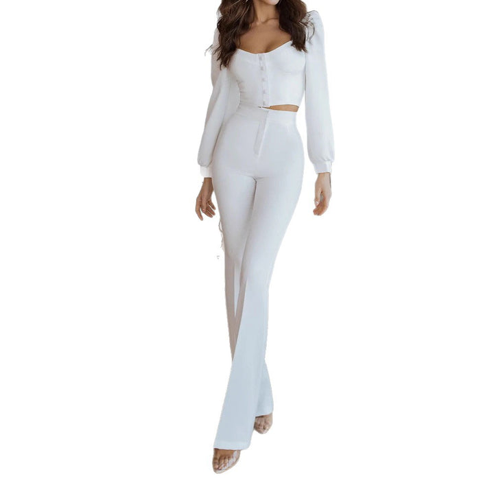 Women Elegant set with fitted top and wide leg pants Lune London