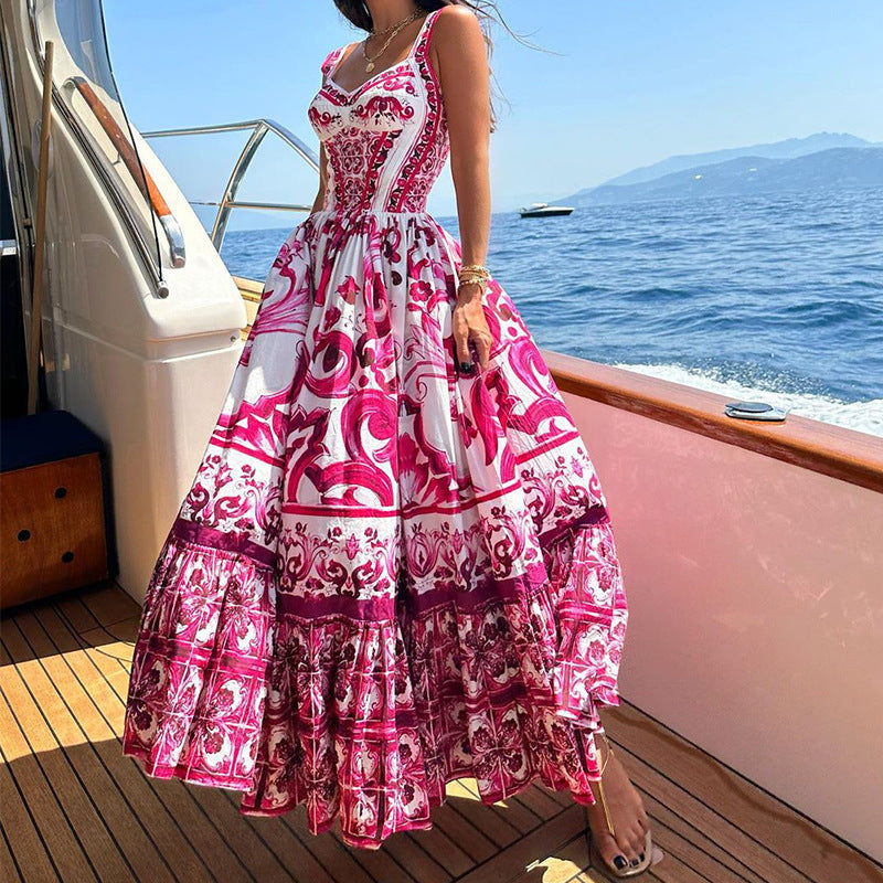 Elegant maxi dress for ladies with a playful ruffle design and lush patterns Lune London