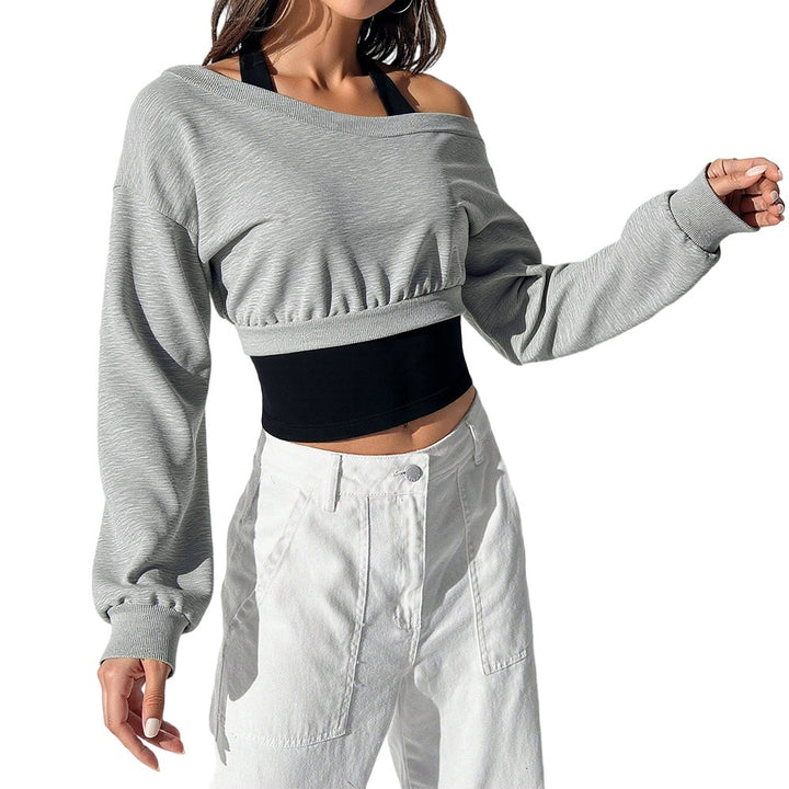 Chic & Stil women's short sweatshirt with open shoulder and elastic waist