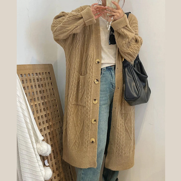 Manteau tricoté pour dames avec motif en câble et poches Chic & Stil