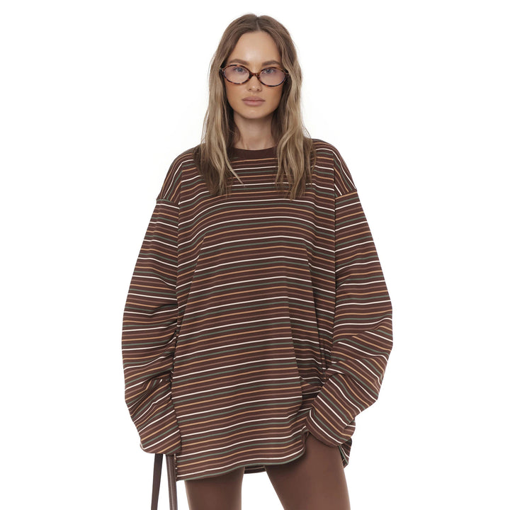 Ladies oversized trendy sweater with chic striped design