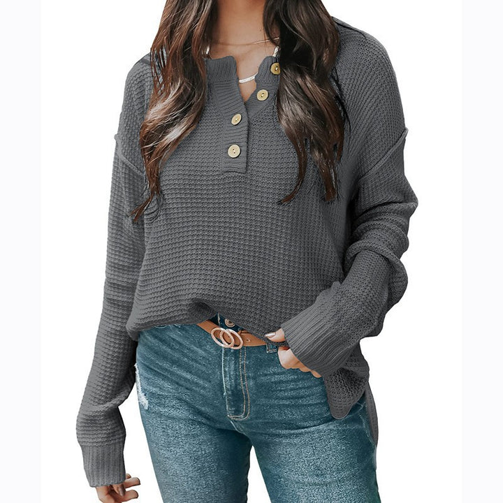 Casual oversized sweater for women with button placket and textured material Lune London