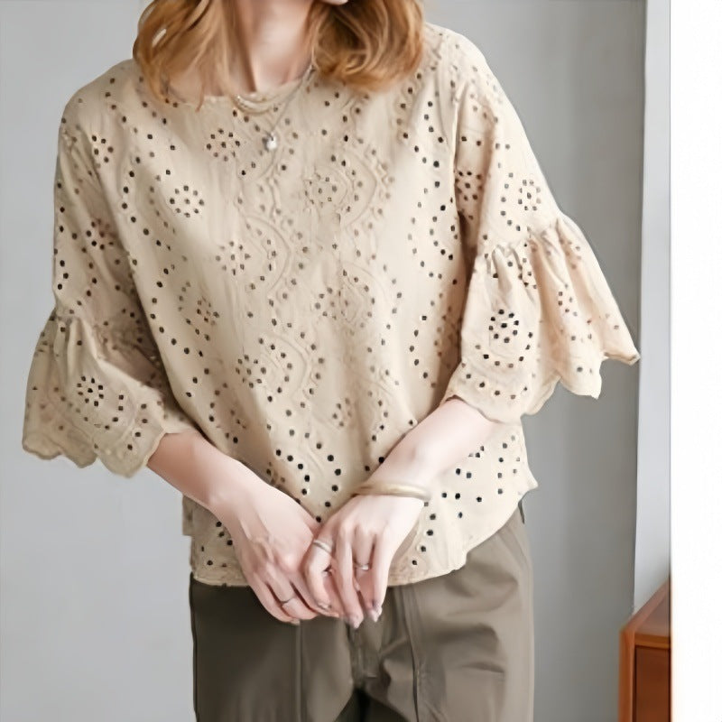 Embroidered blouse with holes for women Lune London