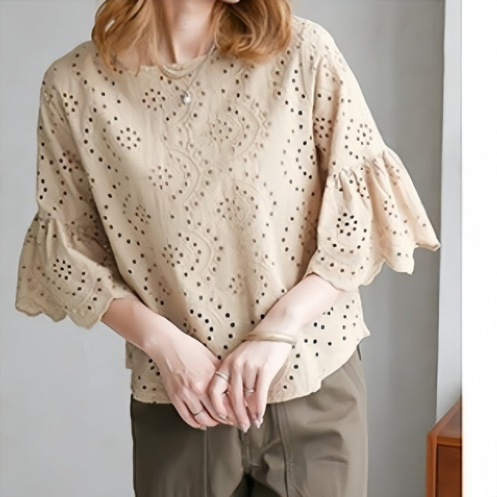 Embroidered blouse with holes for women Lune London