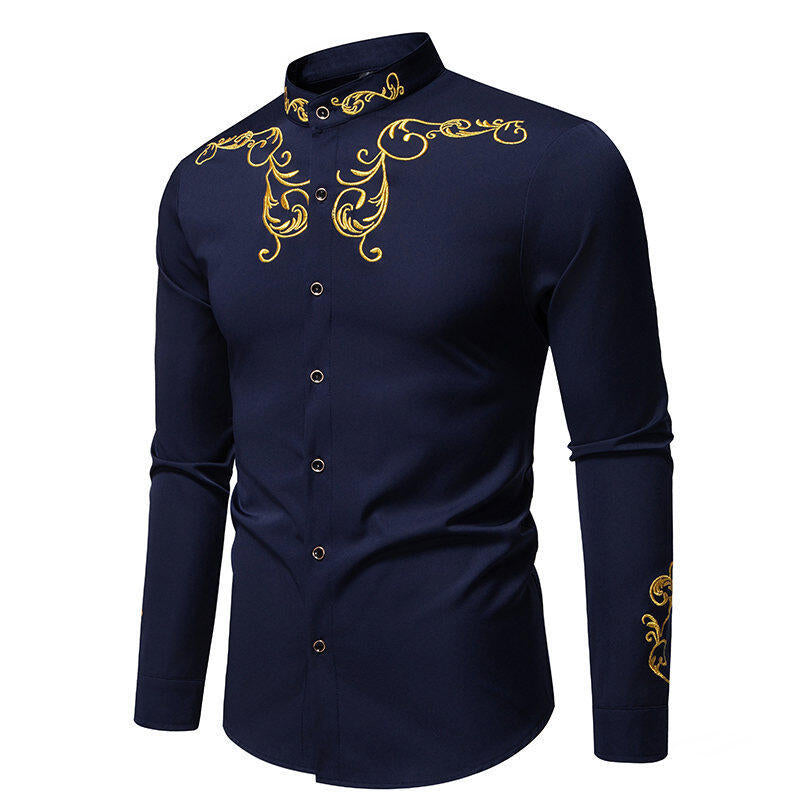 Men's long sleeve shirt with elegant embroidery and modern collar Lune London